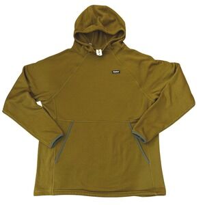 Fayettechill Mens Grid Fleece Hoodie Mustard Yellow Ochre Pullover Size M